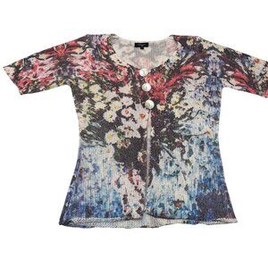 Colour‎ Works Womens Floral Knit Button Front Top Size M Acrylic/Nylon